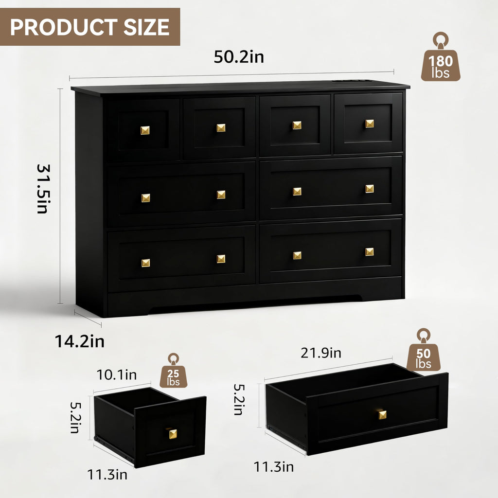Black 8 Drawer Wood Dresser with Metal Handle X799