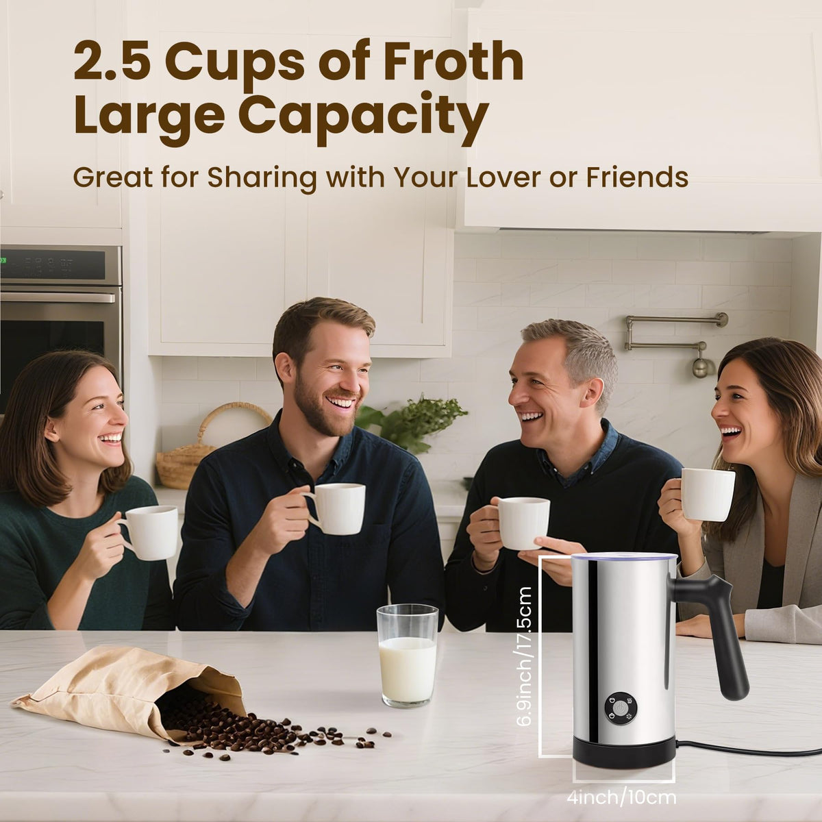 Electric Milk Frother 4-in-1 Foam Maker 10.6 oz C885522