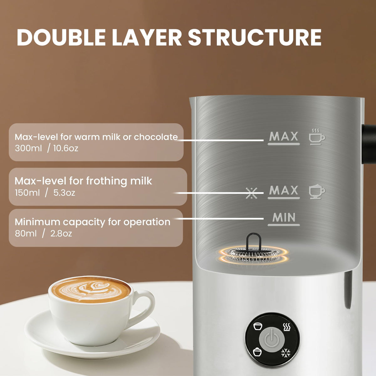 Electric Milk Frother 4-in-1 Foam Maker 10.6 oz C885522