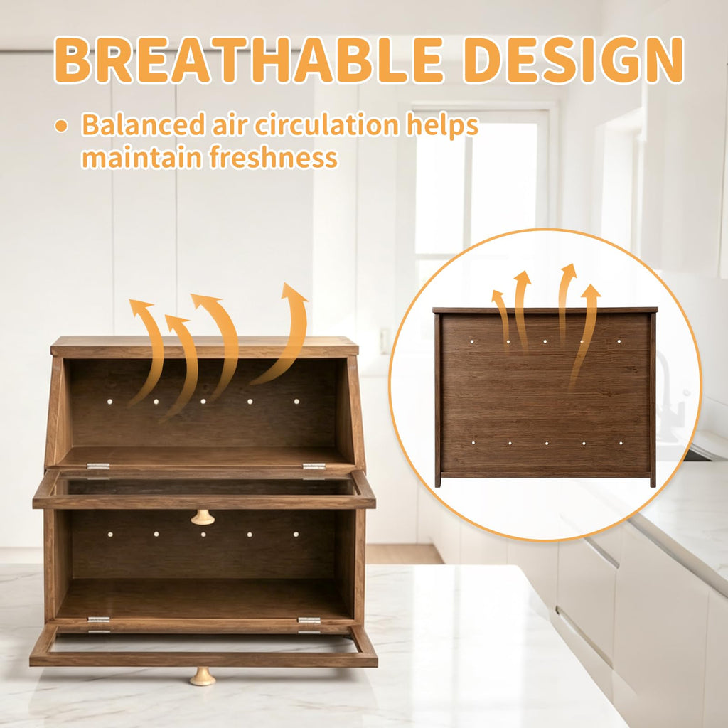 Double Layer Wooden Bread Box R604159