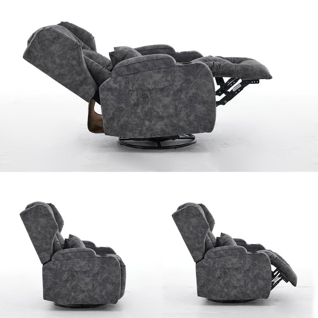 Velvet Gray Swivel Rocker Recliner Chair with Cup Holders F66655