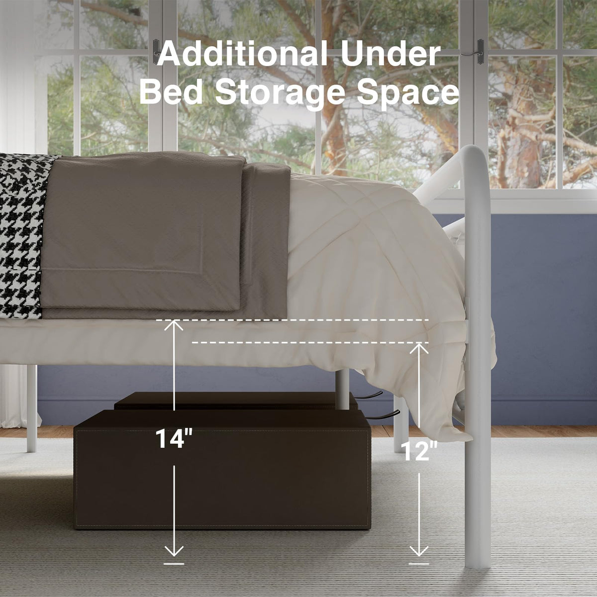 White Metal Full Size Bed Frame with Headboard and Footboard U289