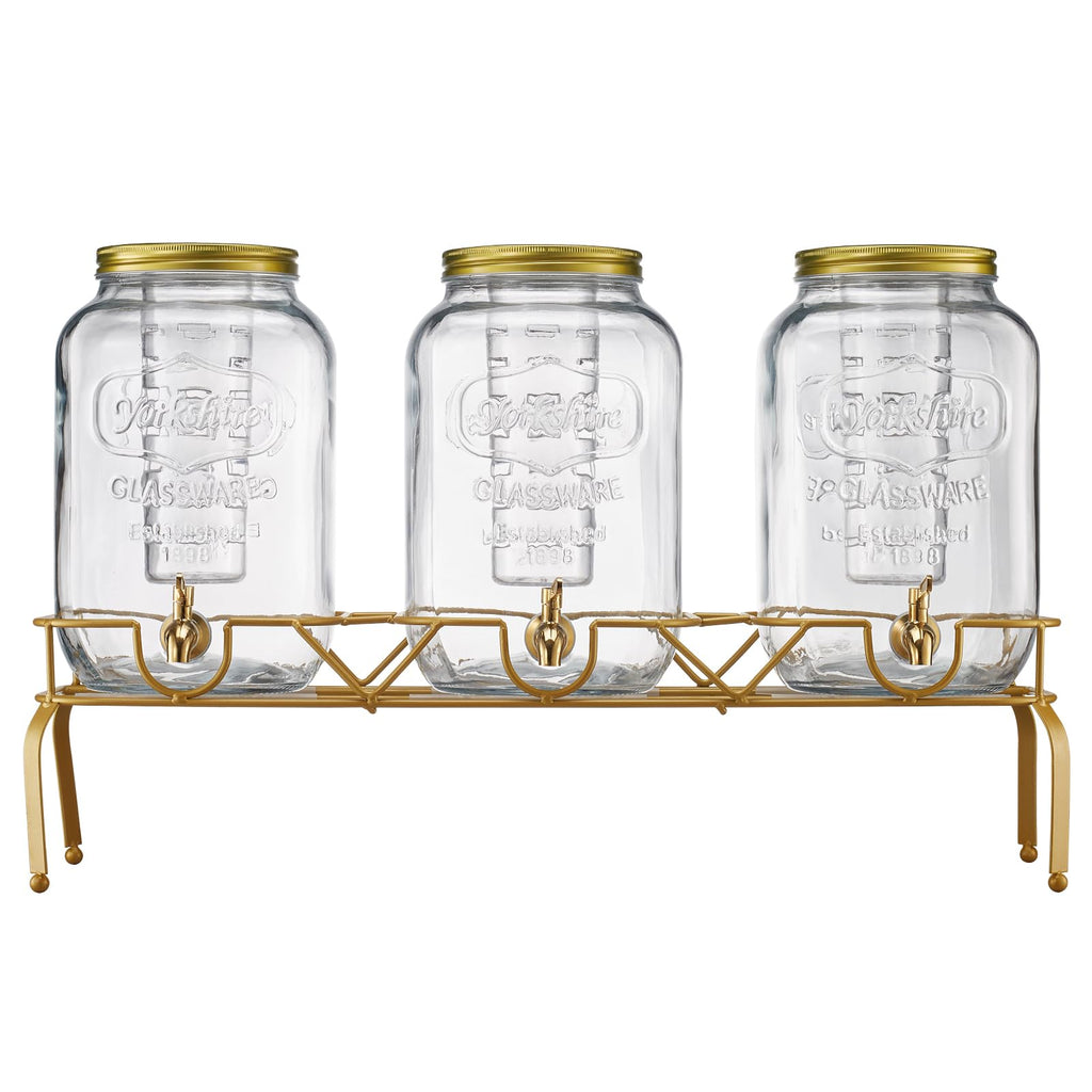 3 Pack 2 Gallon Glass Beverage Dispenser with Metal Stand Y375