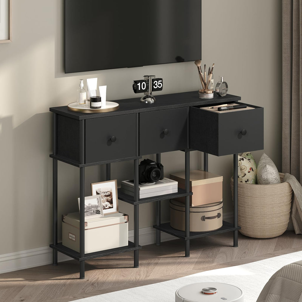 Black 3 Fabric Drawer TV Stand C2582