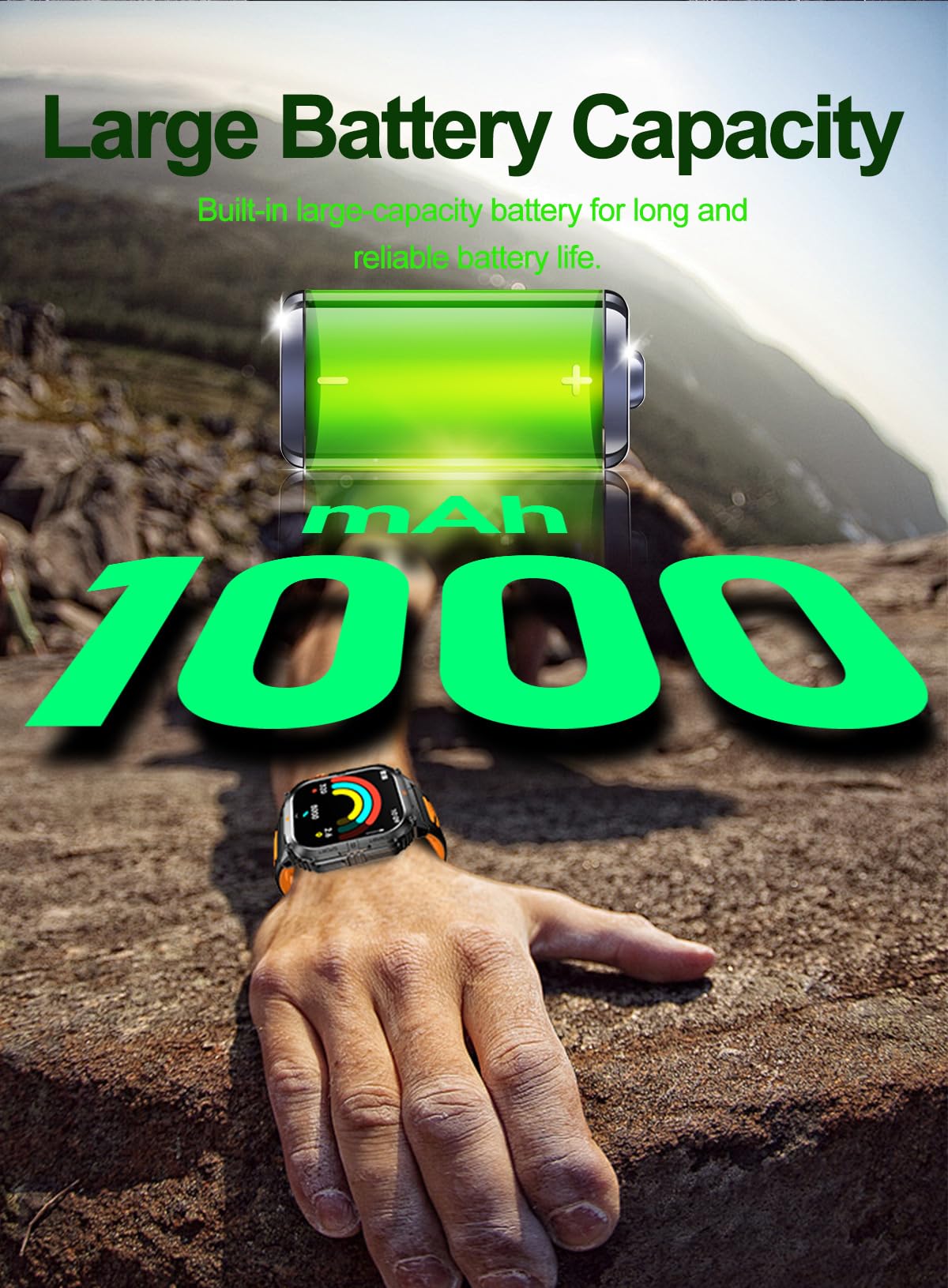 Military Smart Watch with Bluetooth Calling, Heart Rate Monitor, Sleep Tracking, Camouflage Green W282232