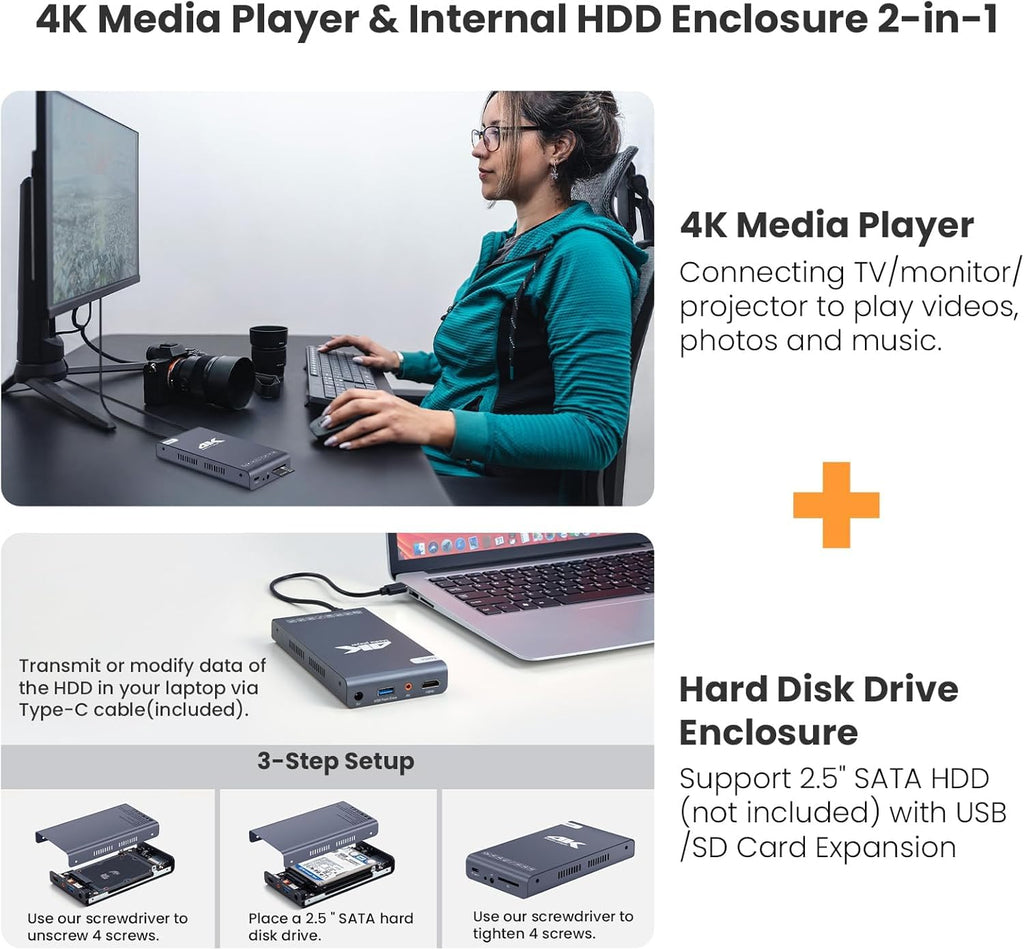 4K 60Hz H.265 Ultra HD Digital Media Player & HDD Enclosure 2 in 1 O979