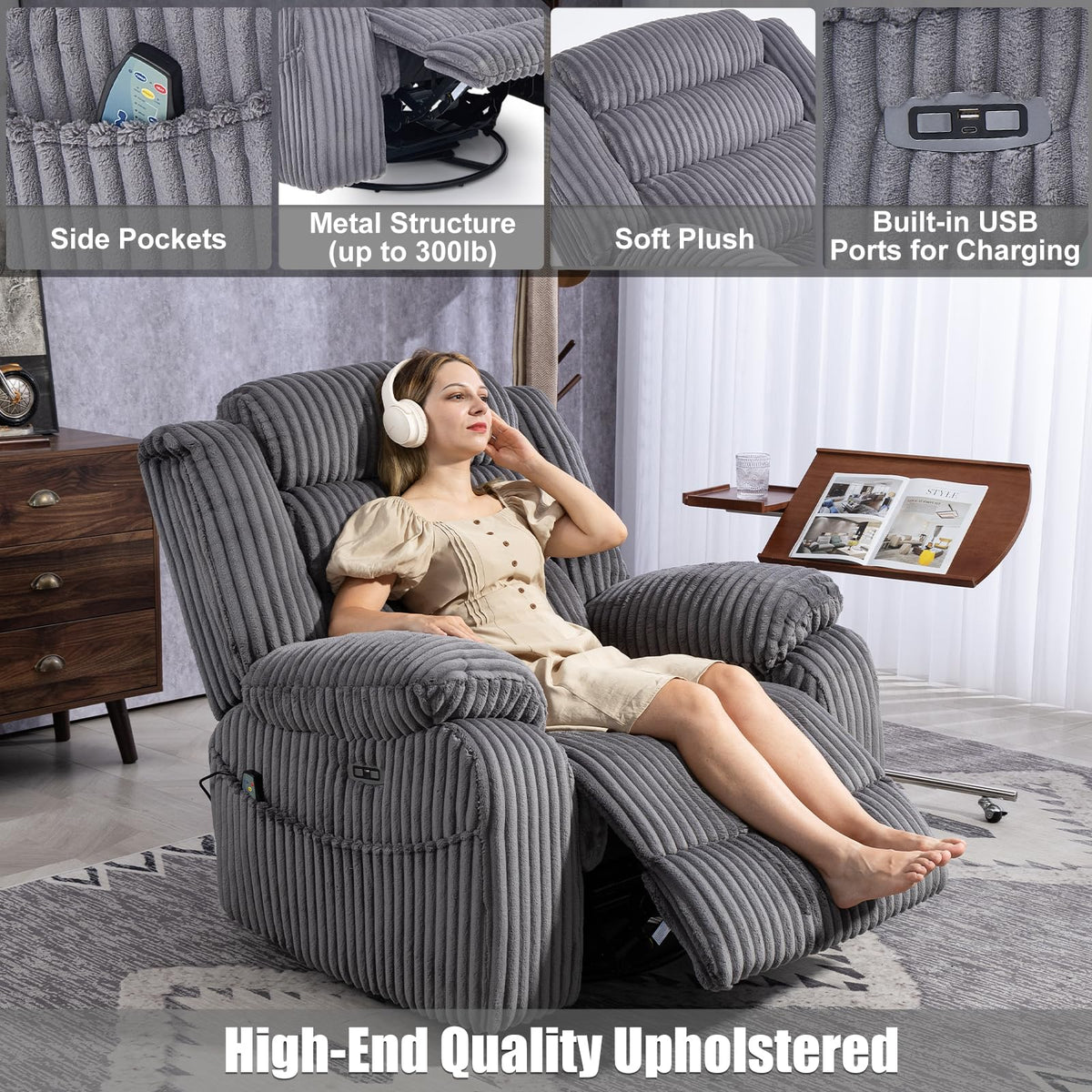 Power Swivel Rocker Recliner Chair with Vibration & Heat Q972059