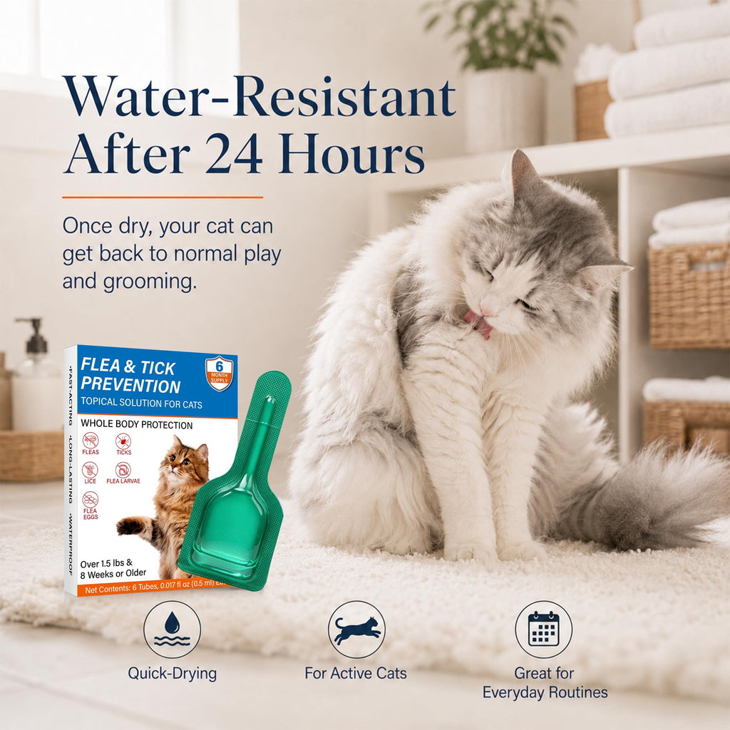 Waterproof Topical Flea & Tick Preventative for Cats, 6 Doses I2689