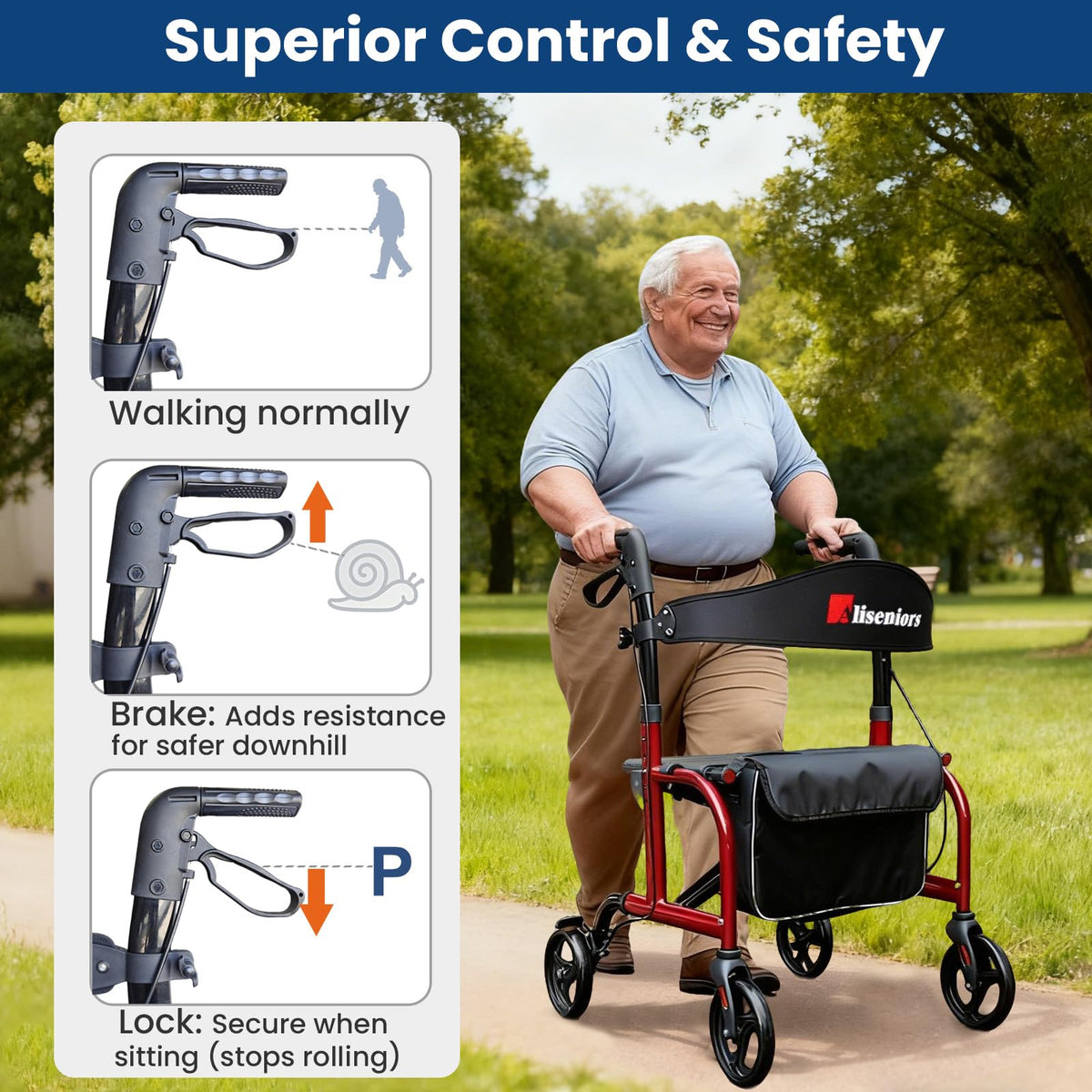 Bariatric Rollator Walker with Wide Seat C828398