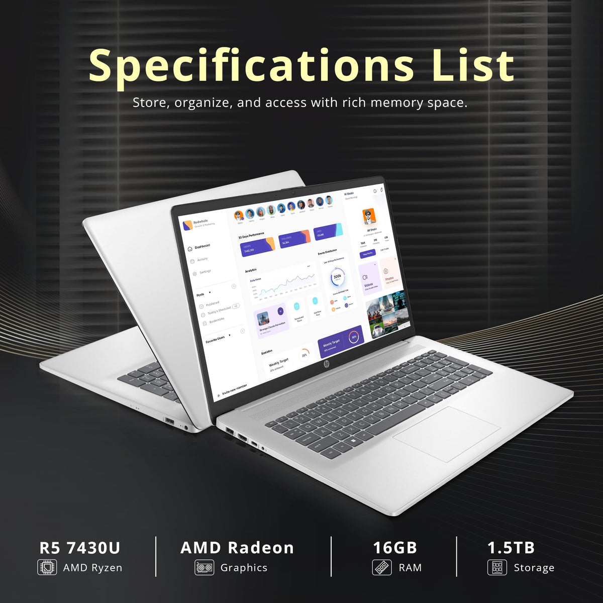 17.3" HD+ Touchscreen Laptop, AMD Ryzen 5, 16GB RAM, 1.5TB Storage, Silver G8576