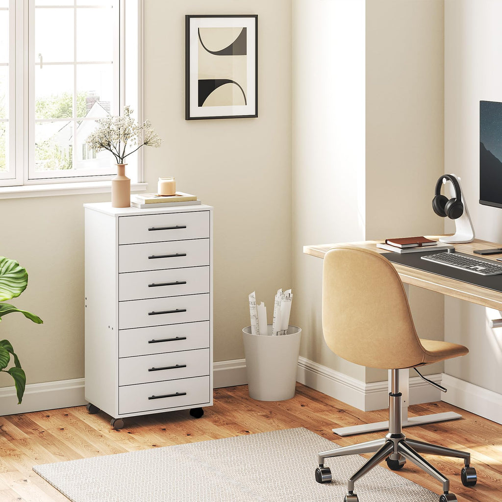 White 7 Drawer Wood File Cabinet Q8848