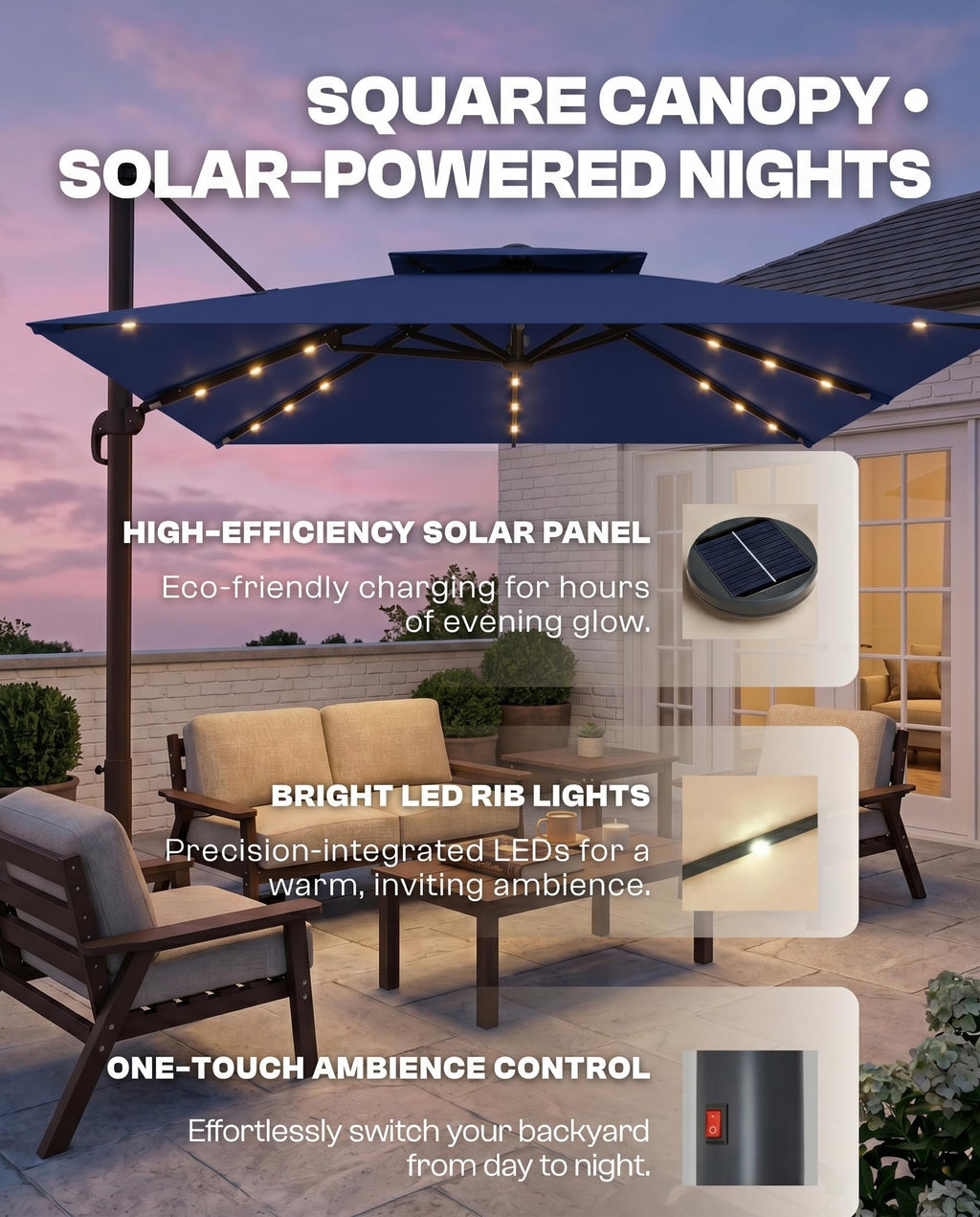 11x11 FT Double-Top Cantilever Patio Umbrella with Lights Q34729