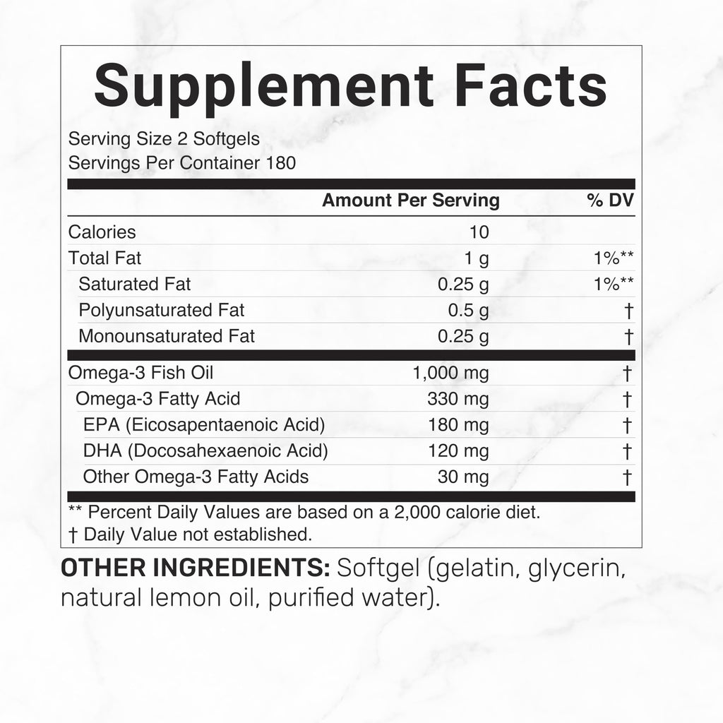 Omega-3 Fish Oil 360 Softgels 1,000mg Lemon Flavor T3042