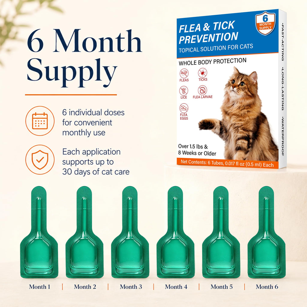 Waterproof Topical Flea & Tick Preventative for Cats, 6 Doses I2689