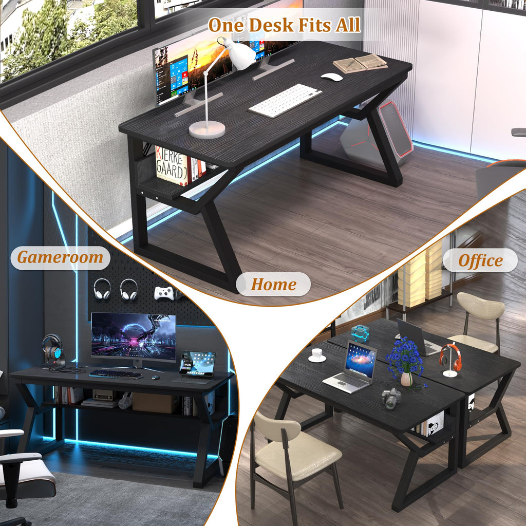 47 inch Black Computer Desk with Storage Shelf C38974