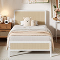 White Rattan Twin Bed Frame with Headboard H979827