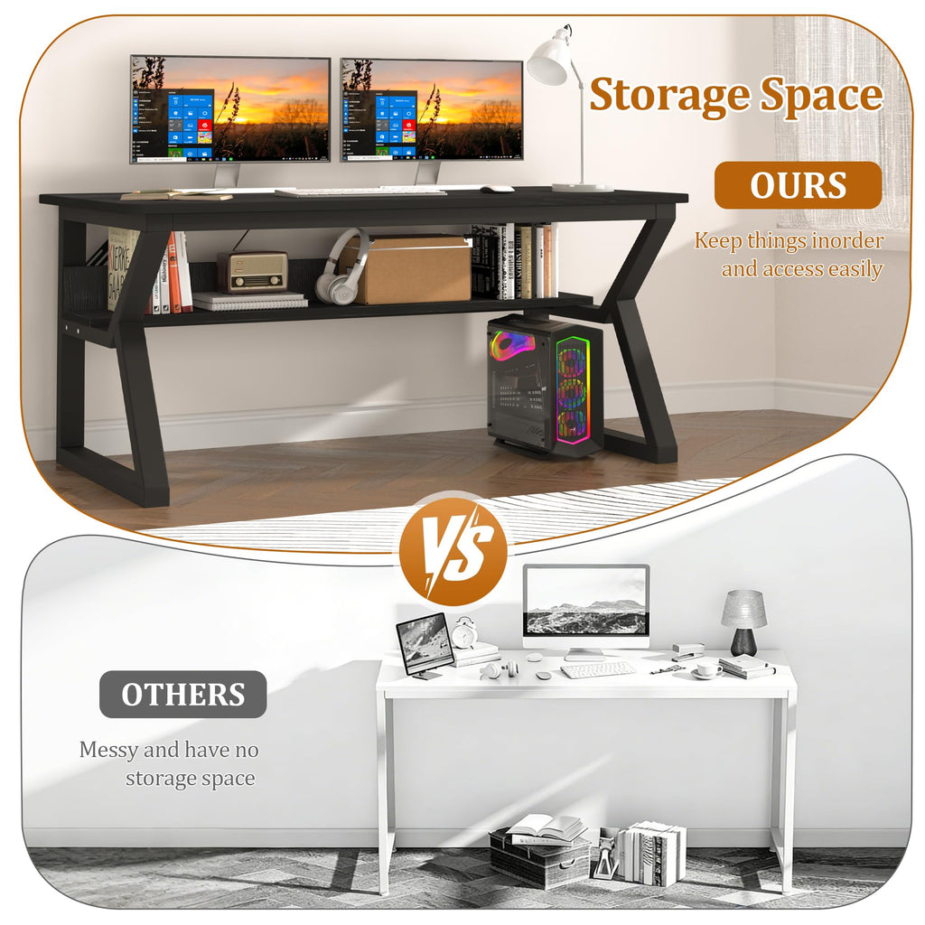 47 inch Black Computer Desk with Storage Shelf C38974