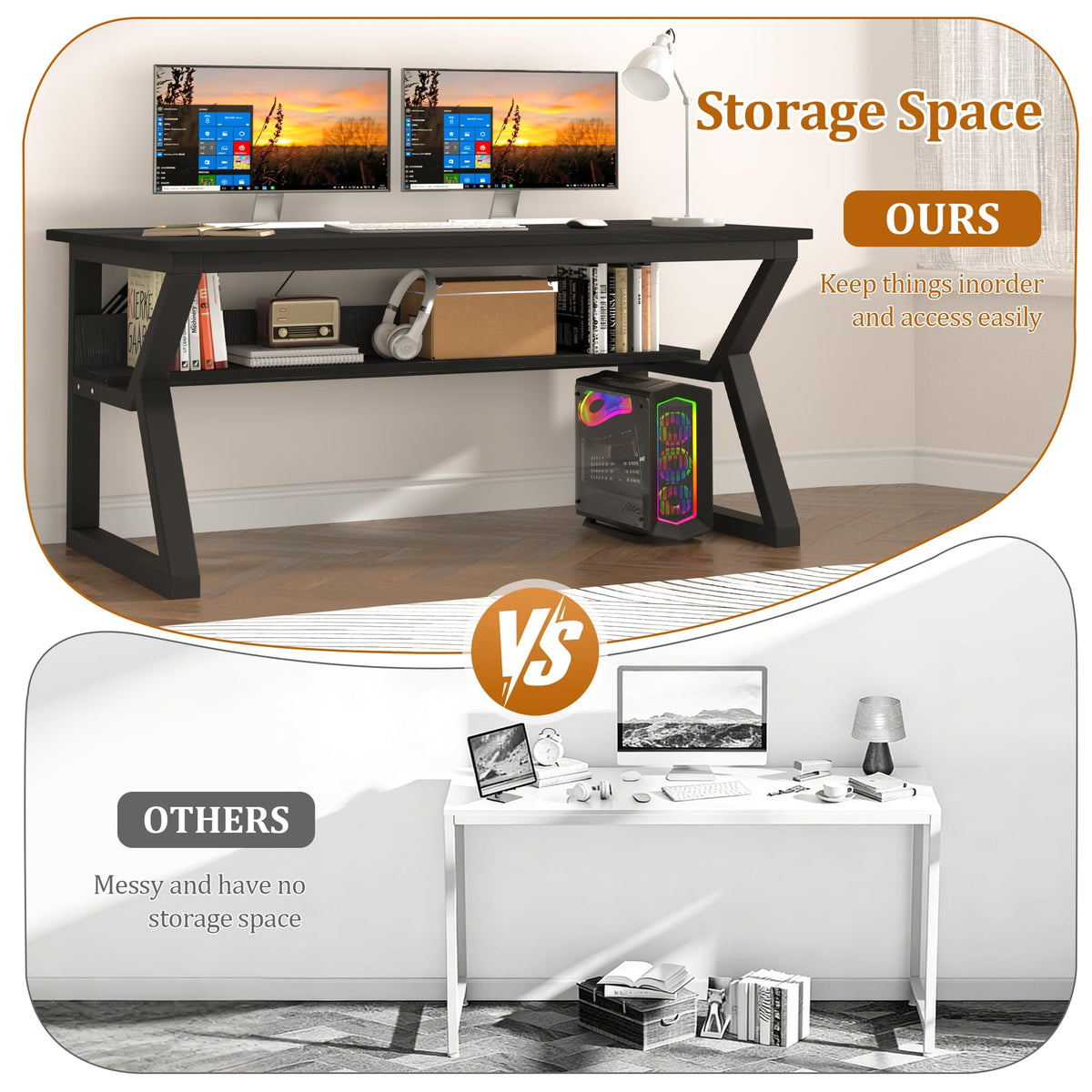 47 inch Black Computer Desk with Storage Shelf C38974