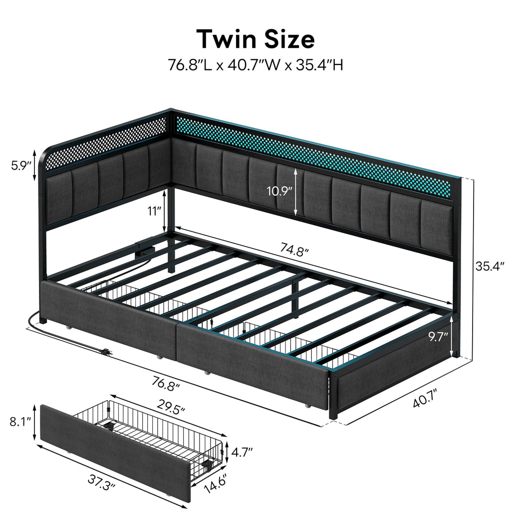 Twin Corner Bed Frame with Upholstered Guardrail K794345