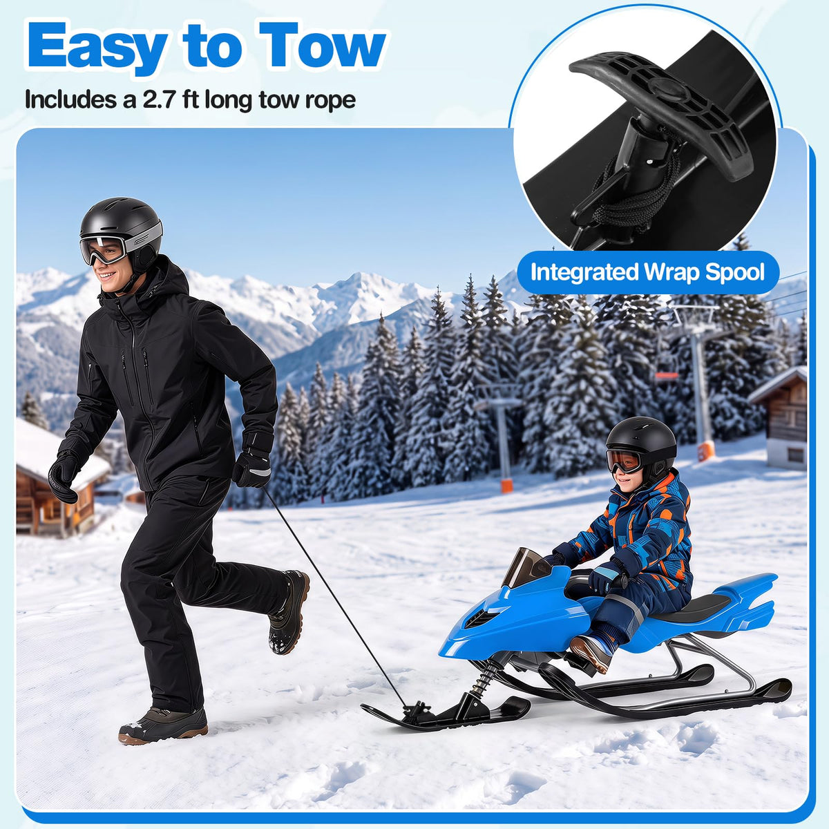 Snow Racer Sled with Brakes, Steering Handle, Tow Ropes N896029