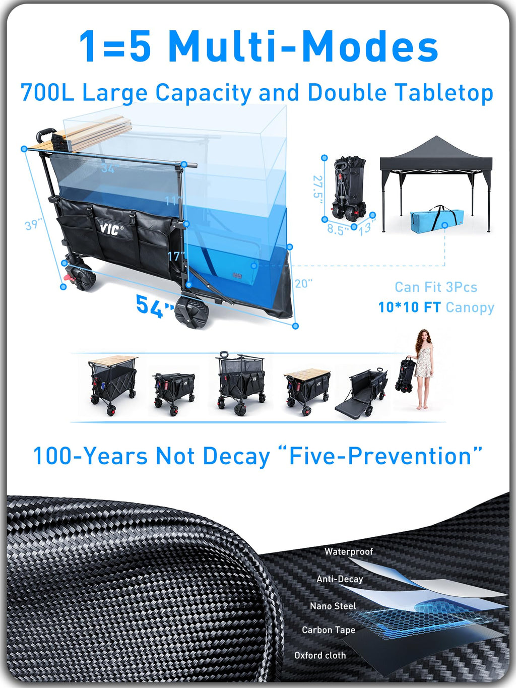700L Double Tabletop Wagon with Big Wheel N61991