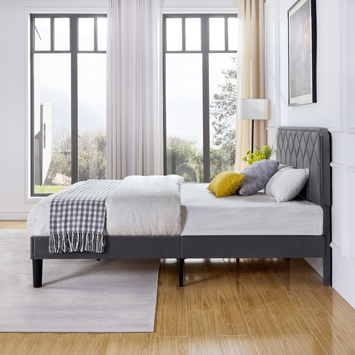 Queen Size Velvet Upholstered Platform Bed Frame A214044