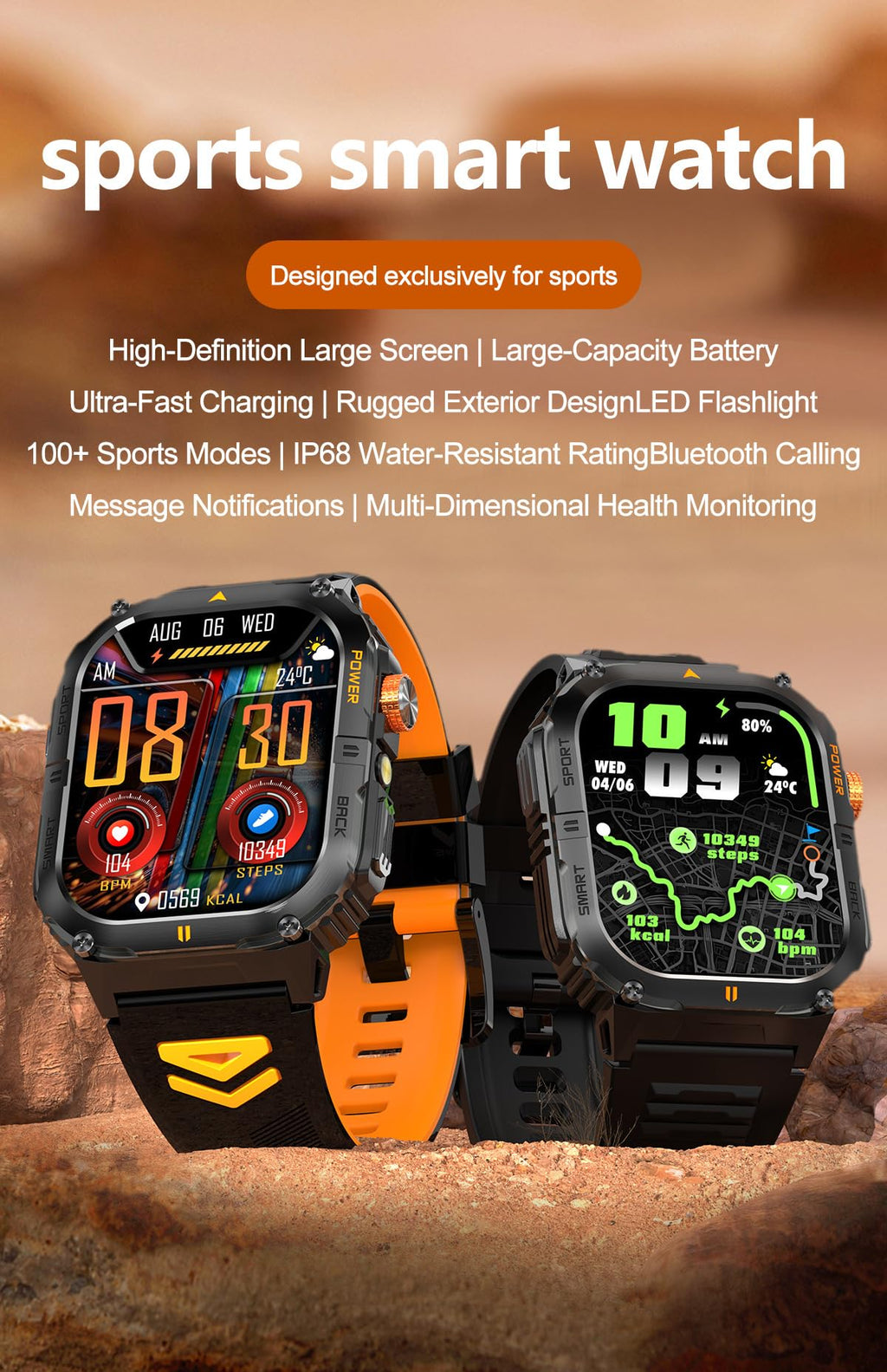 Military Smart Watch with Bluetooth Calling, Heart Rate Monitor, Sleep Tracking, Camouflage Green W282232
