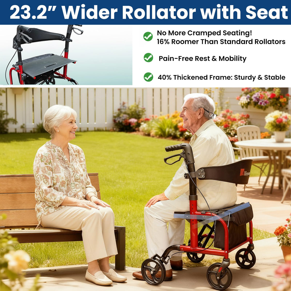 Bariatric Rollator Walker with Wide Seat C828398