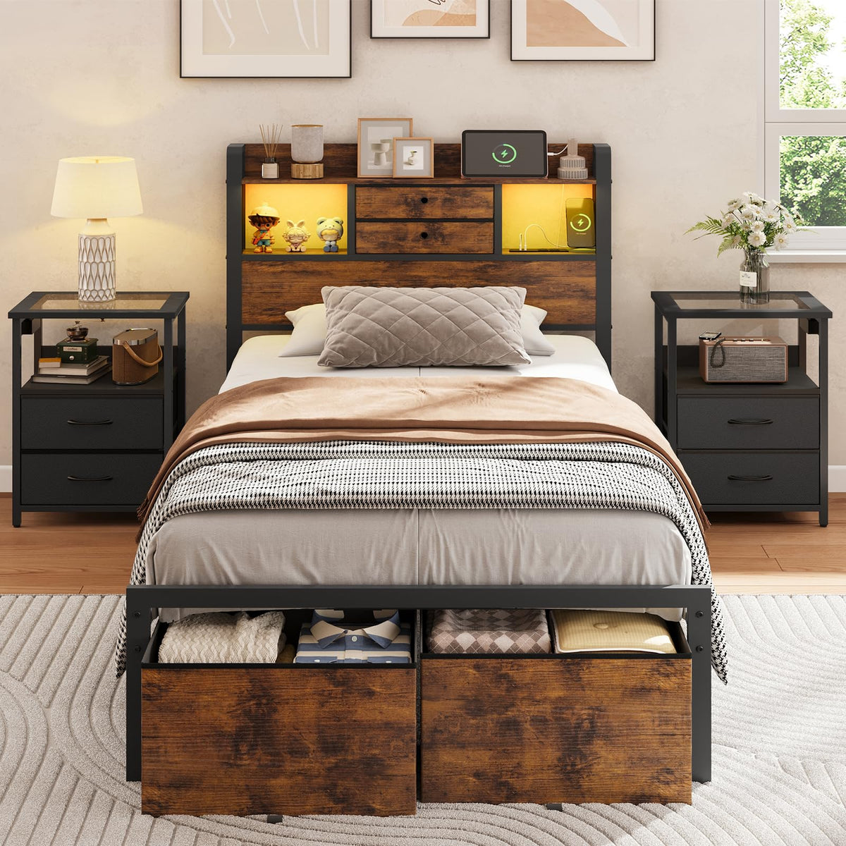 Twin Size Bed Frame with Storage R6081