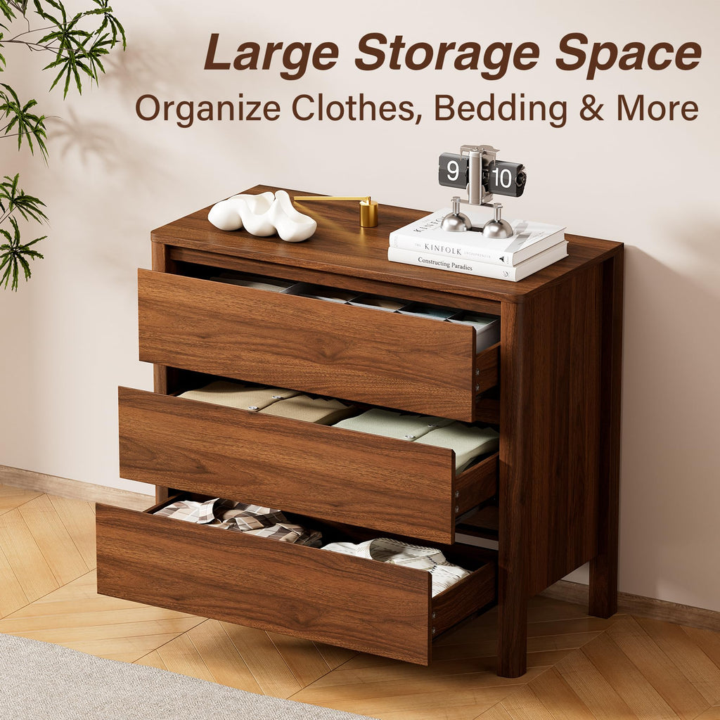 31.5" Wide 3 Drawer Wood Dresser with Legs, Walnut F27519