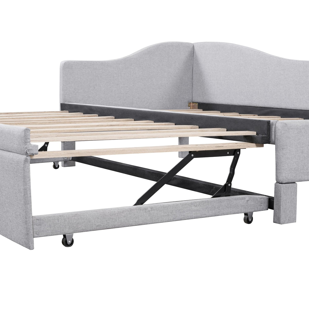 Twin Size Linen Extendable Upholstered Daybed with Pop Up Trundle O61182