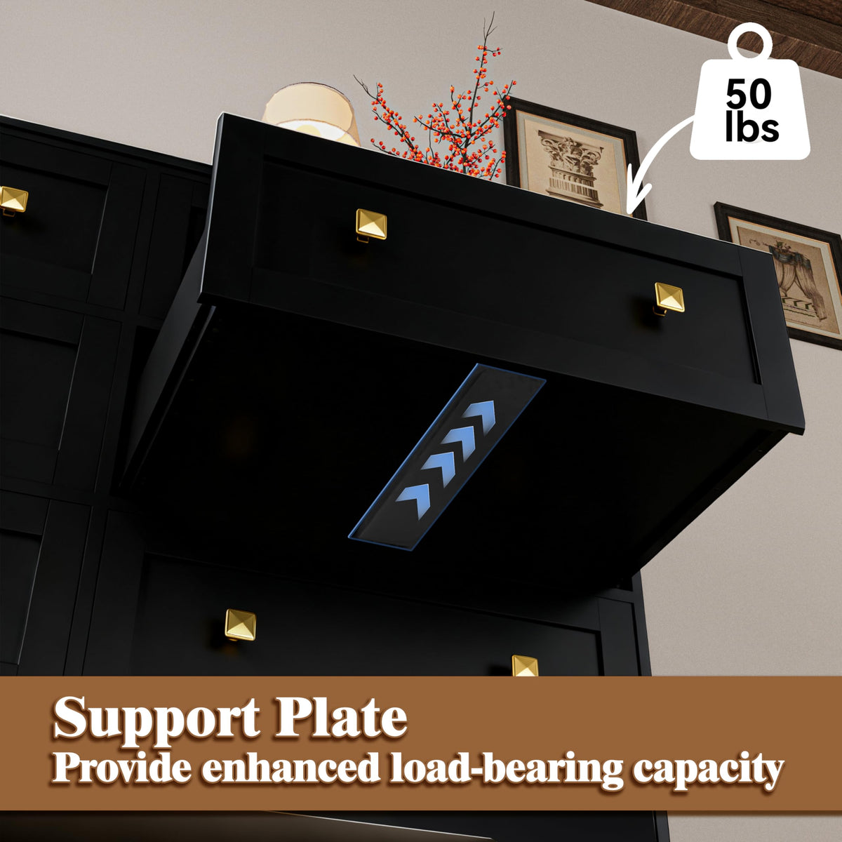 Black 8 Drawer Wood Dresser with Metal Handle X799