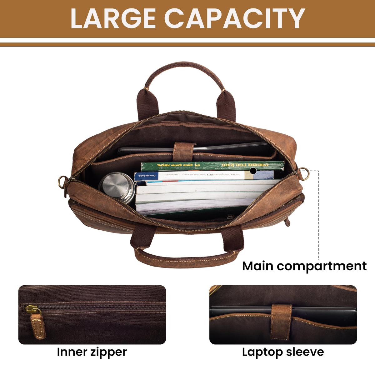 Full Grain Leather Messenger Bag B289244