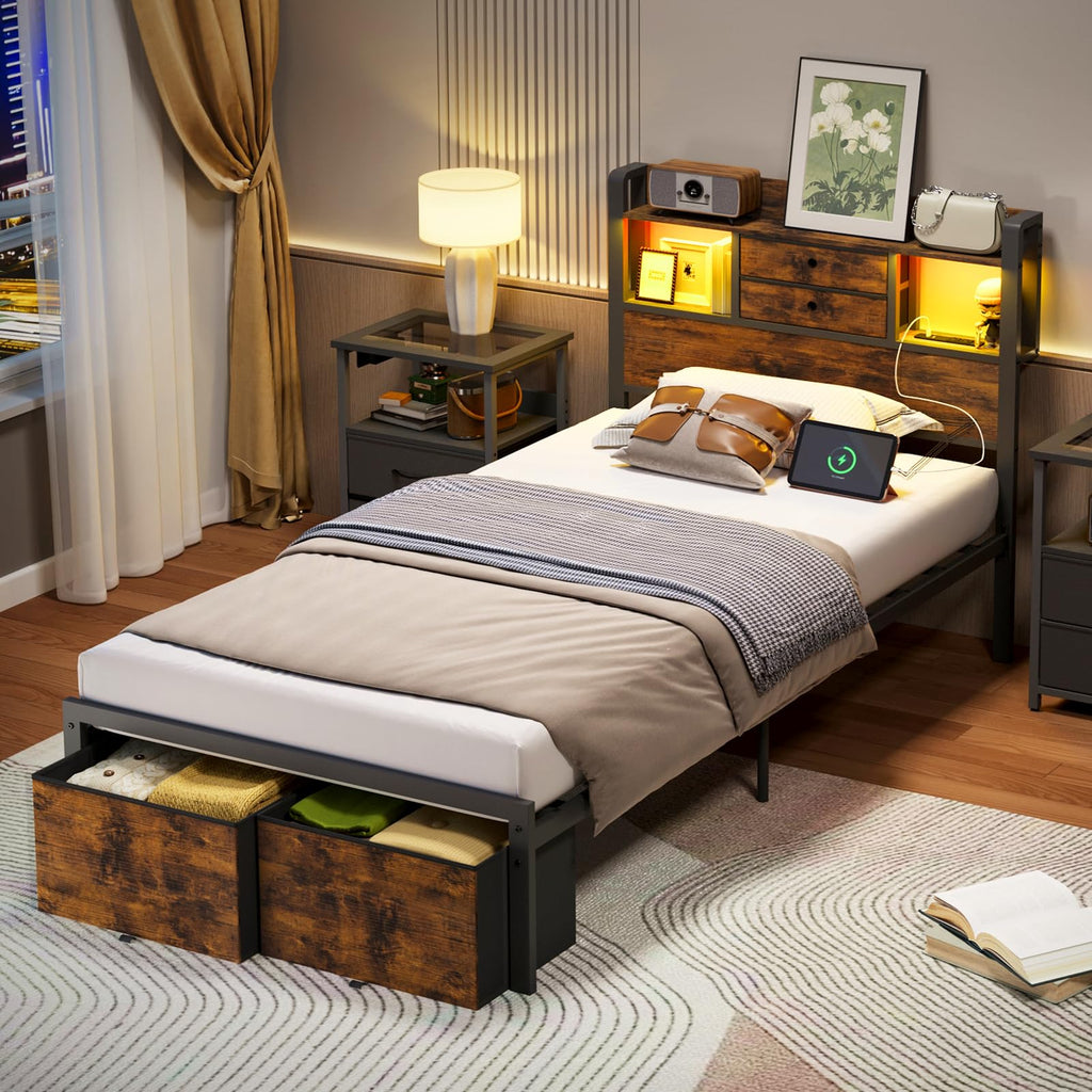 Twin Size Bed Frame with Storage R6081
