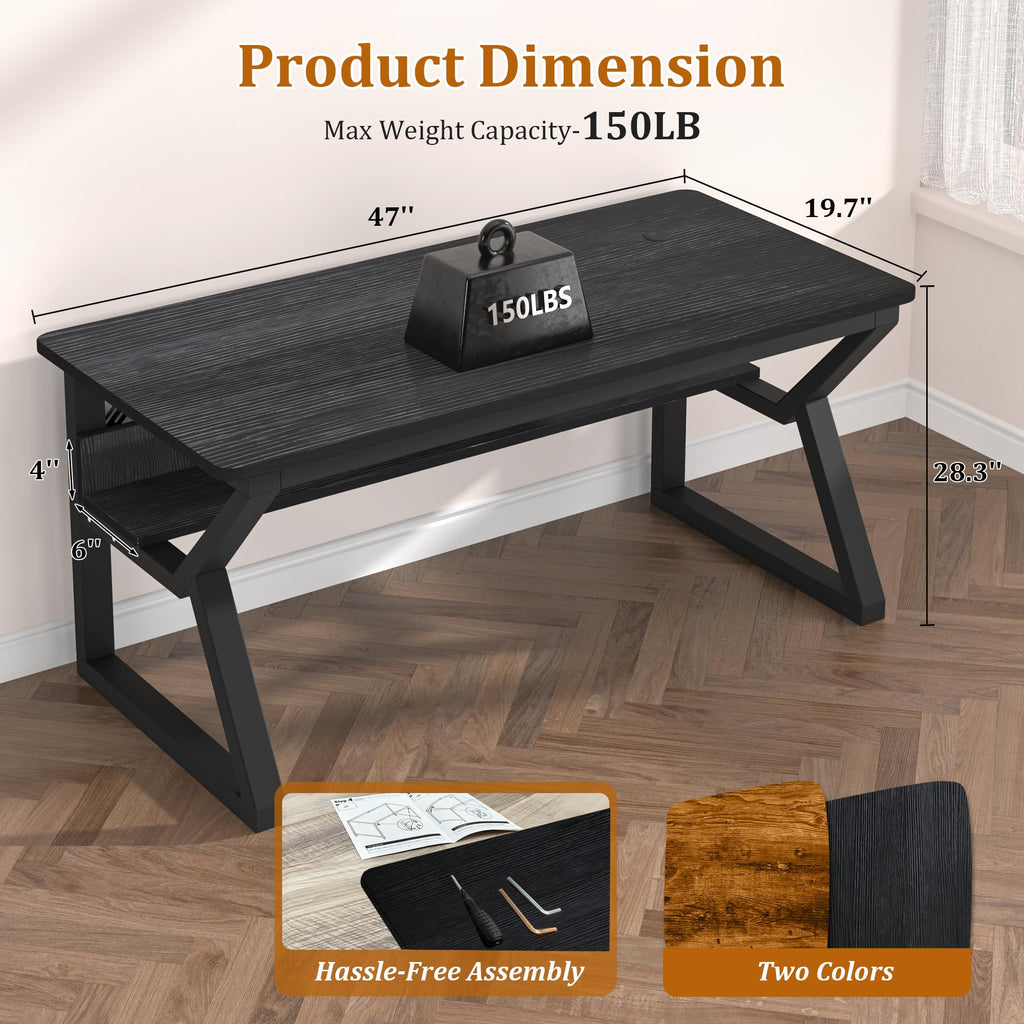 47 inch Black Computer Desk with Storage Shelf C38974