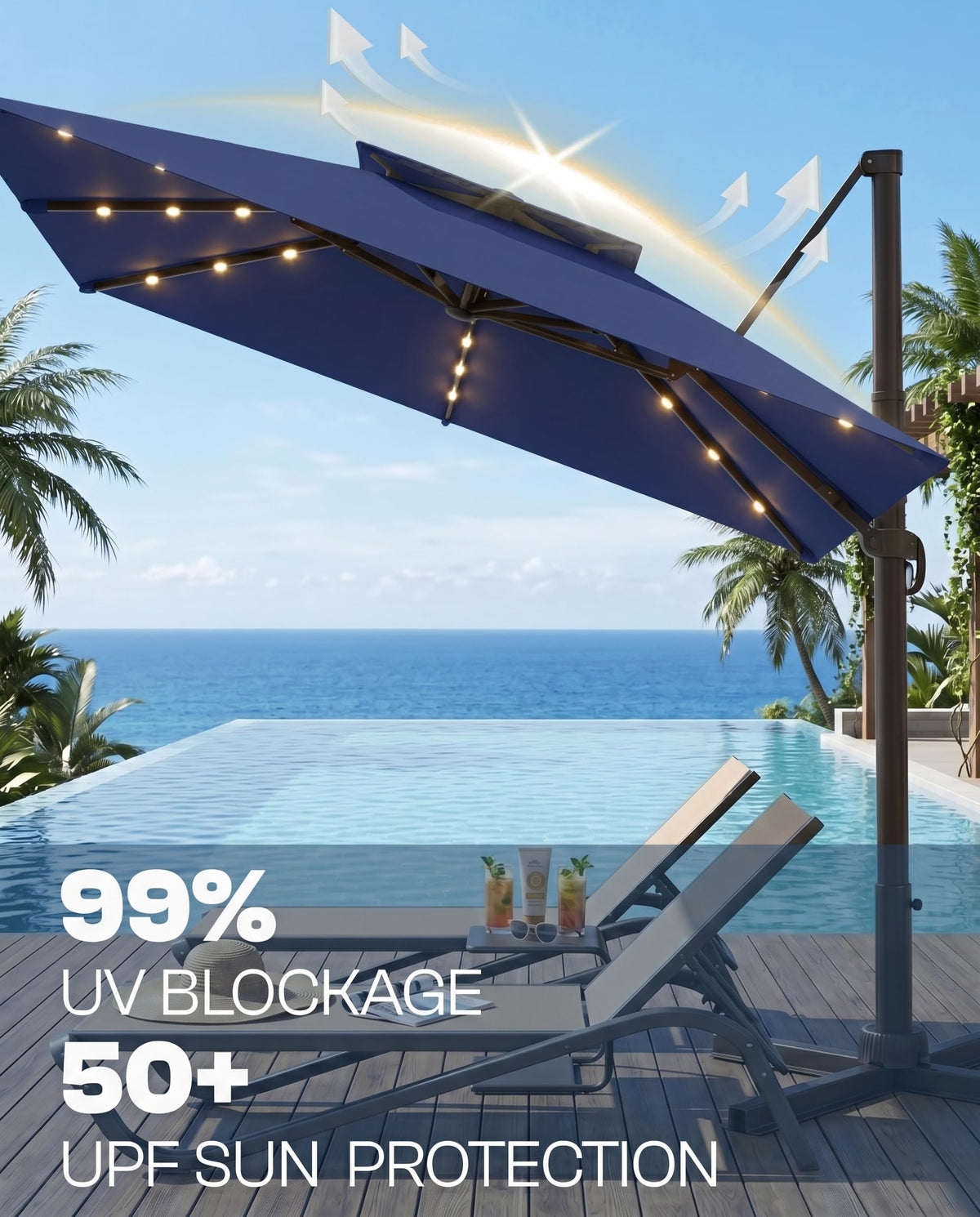 11x11 FT Double-Top Cantilever Patio Umbrella with Lights Q34729