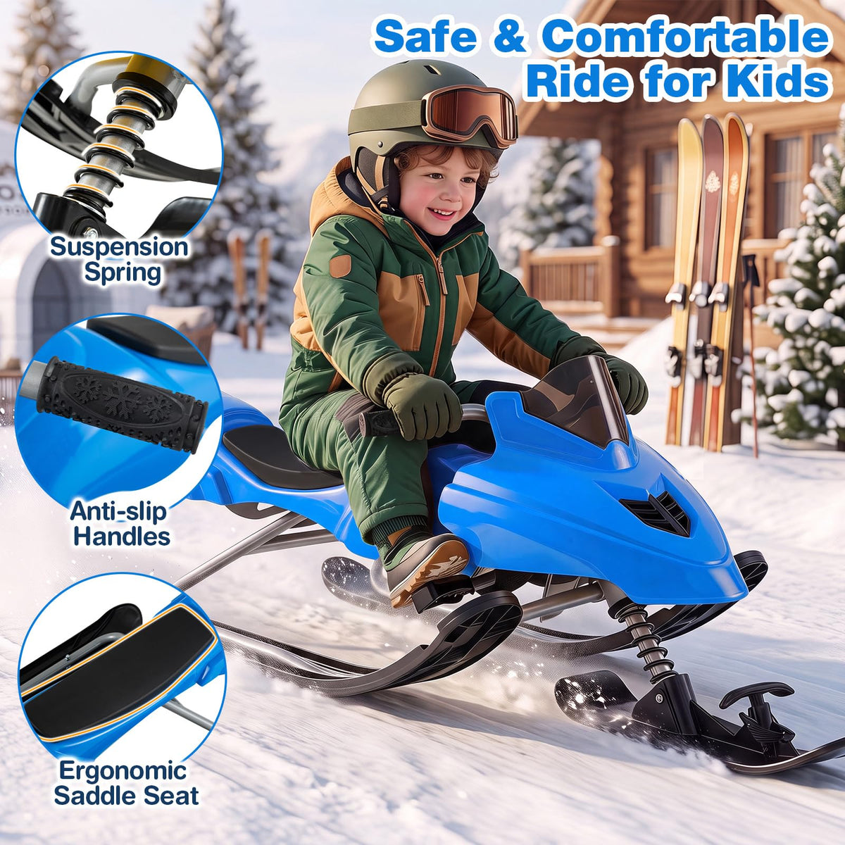 Snow Racer Sled with Brakes, Steering Handle, Tow Ropes N896029