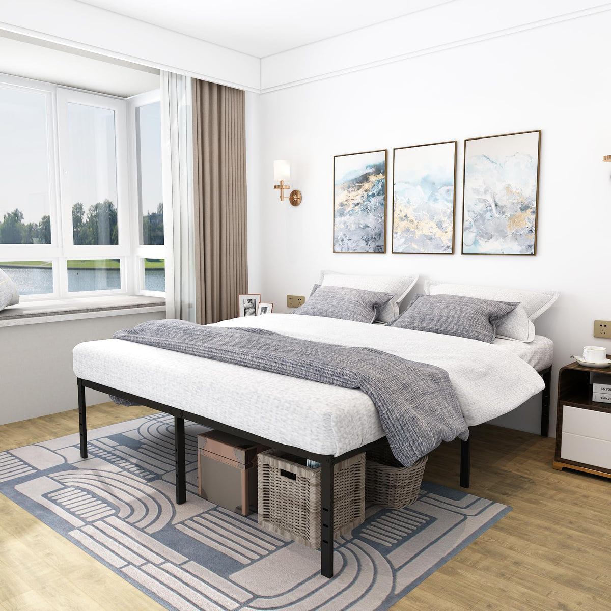 Black 18 Inch Metal Platform Full Bed Frame Z2786