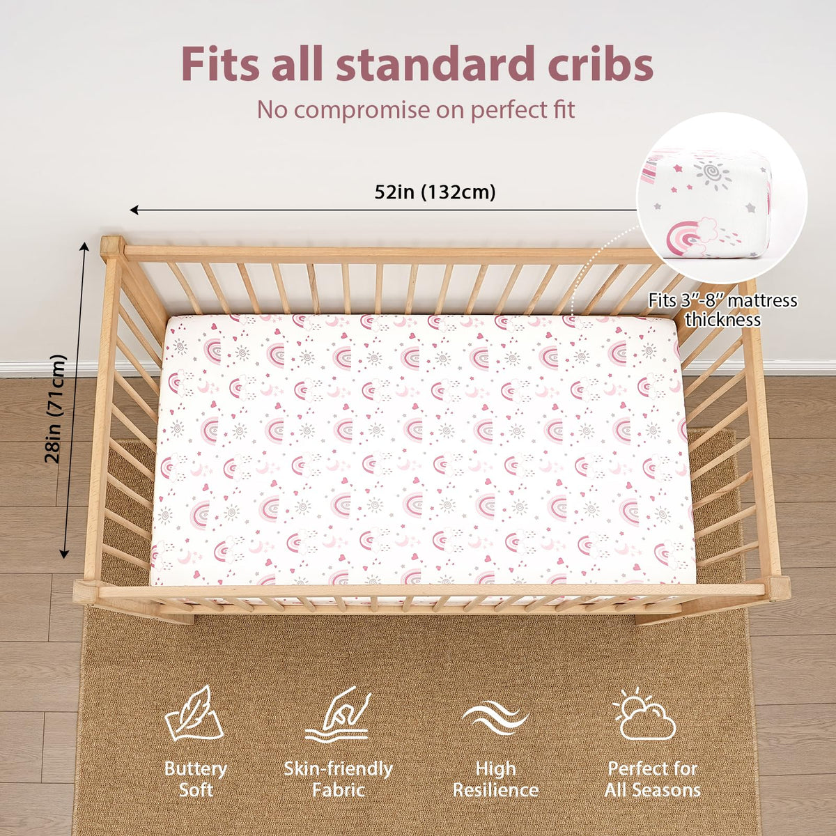 3 Pack Fitted Crib Sheets 52”x28” Y8345