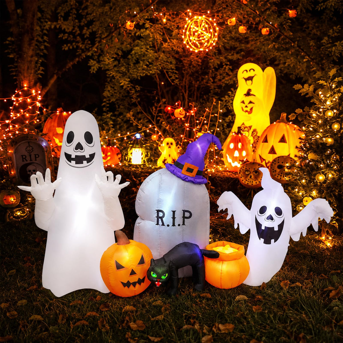8FT Inflatable Ghost Cat Pumpkin A201