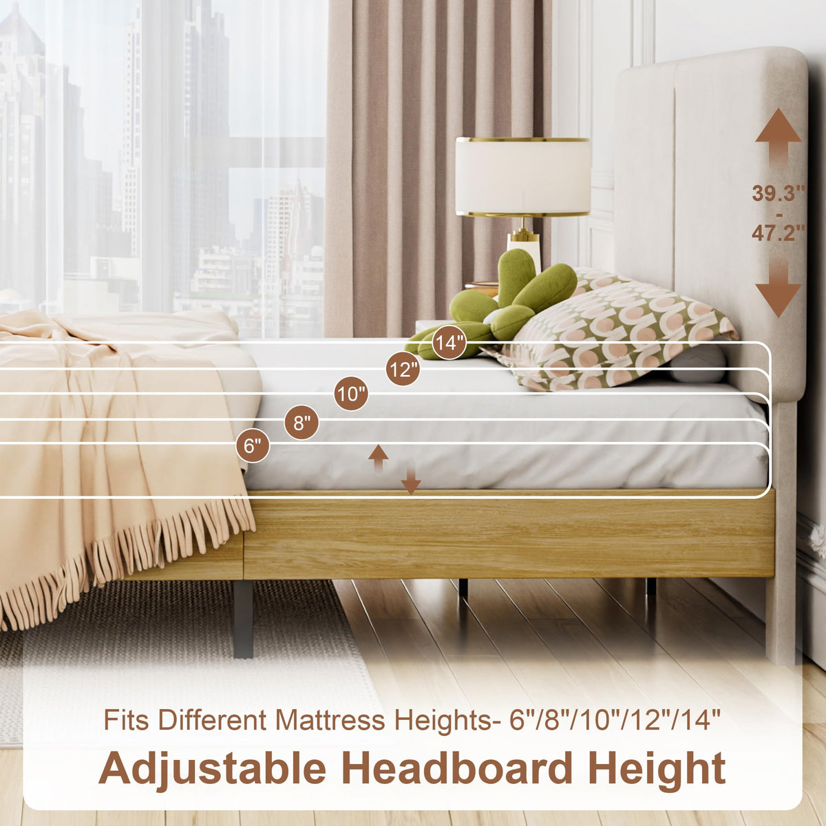 Queen Size Upholstered Platform Bed Frame with Headboard C29613