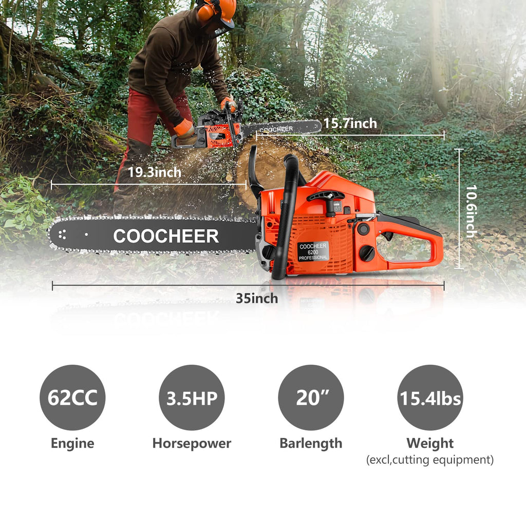 62CC 20 Inch 2-Cycle Gas Chainsaw with Carrying Bag L912624