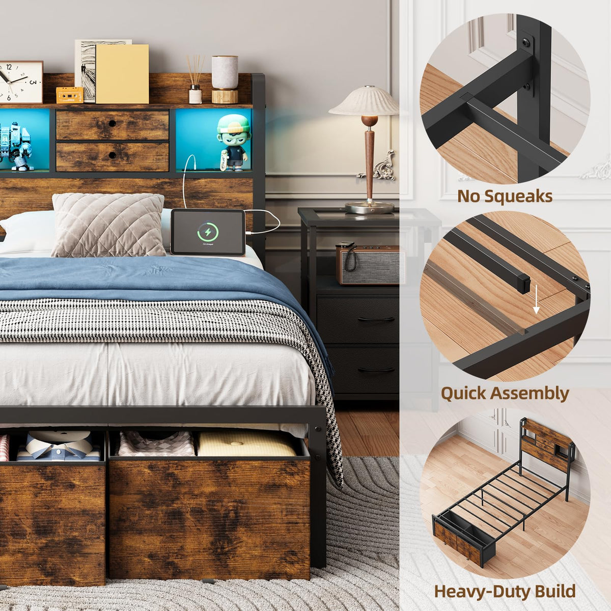 Twin Size Bed Frame with Storage R6081