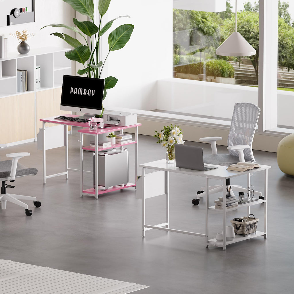 40 Inch L Shaped Computer Desk with Reversible Storage Shelves White M1780