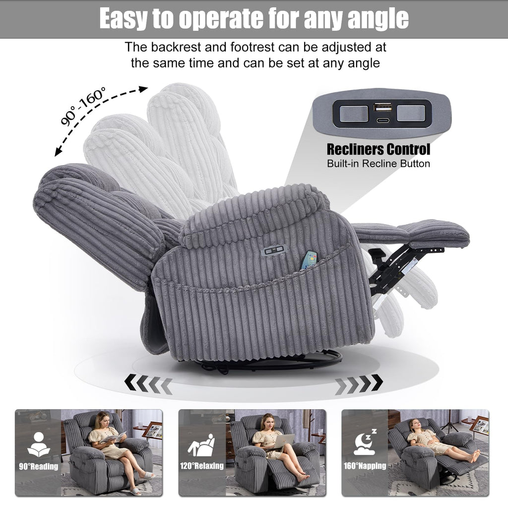 Power Swivel Rocker Recliner Chair with Vibration & Heat Q972059
