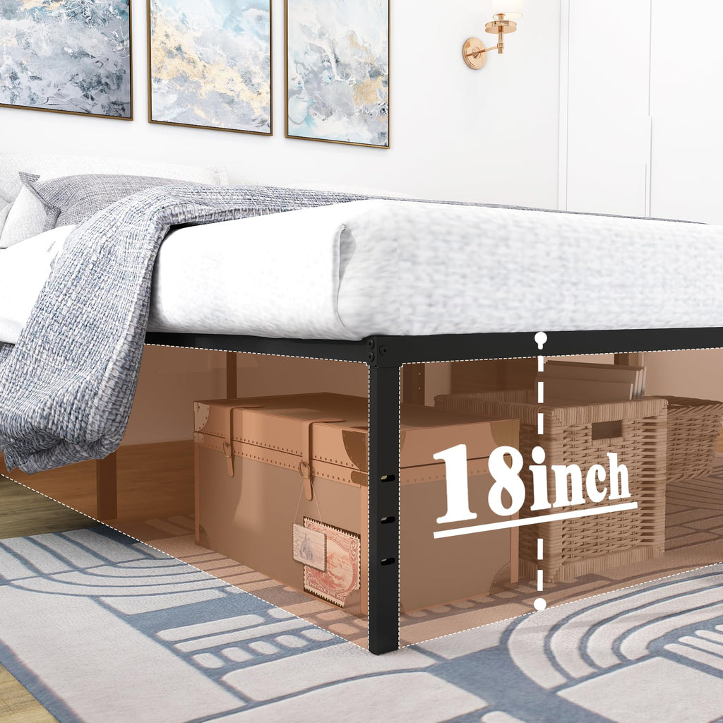 Black 18 Inch Metal Platform Full Bed Frame Z2786