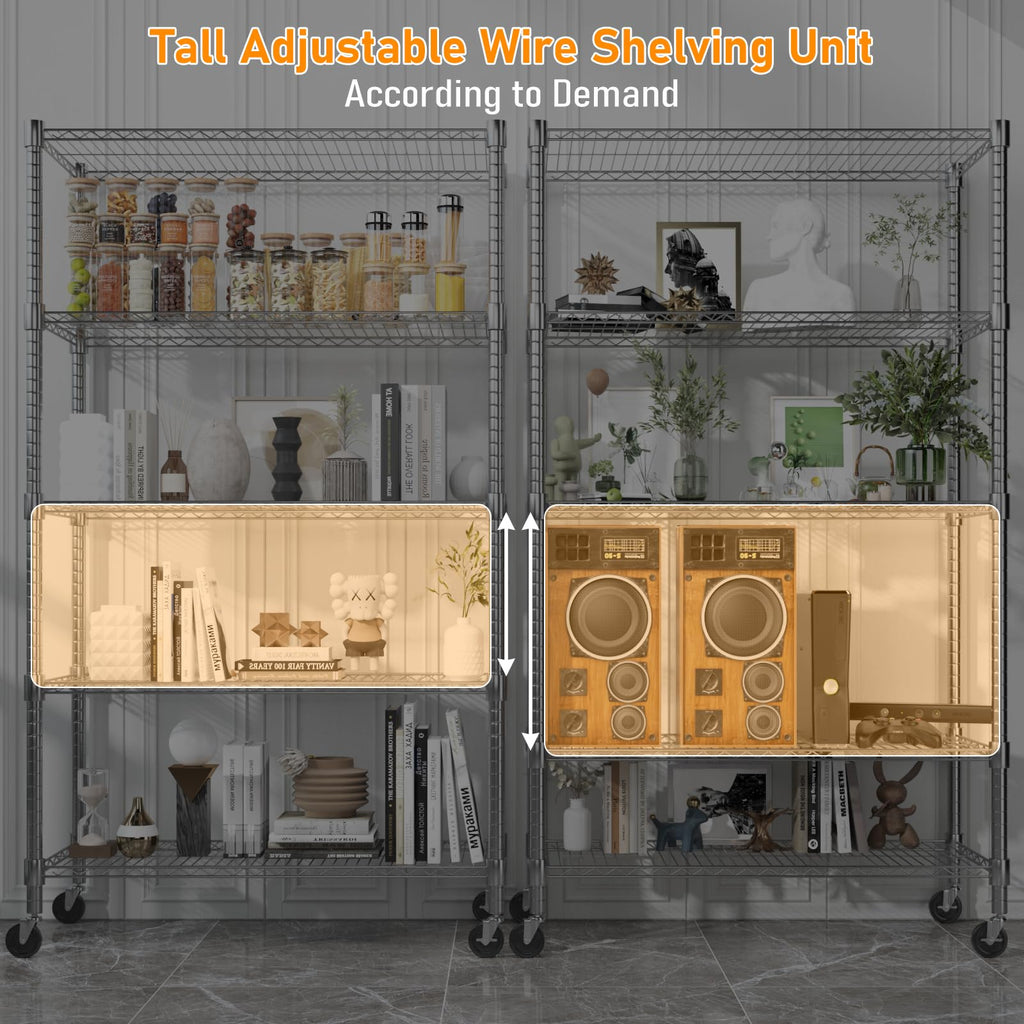 5-Tier Adjustable Steel Wire Shelving with Wheels J9486