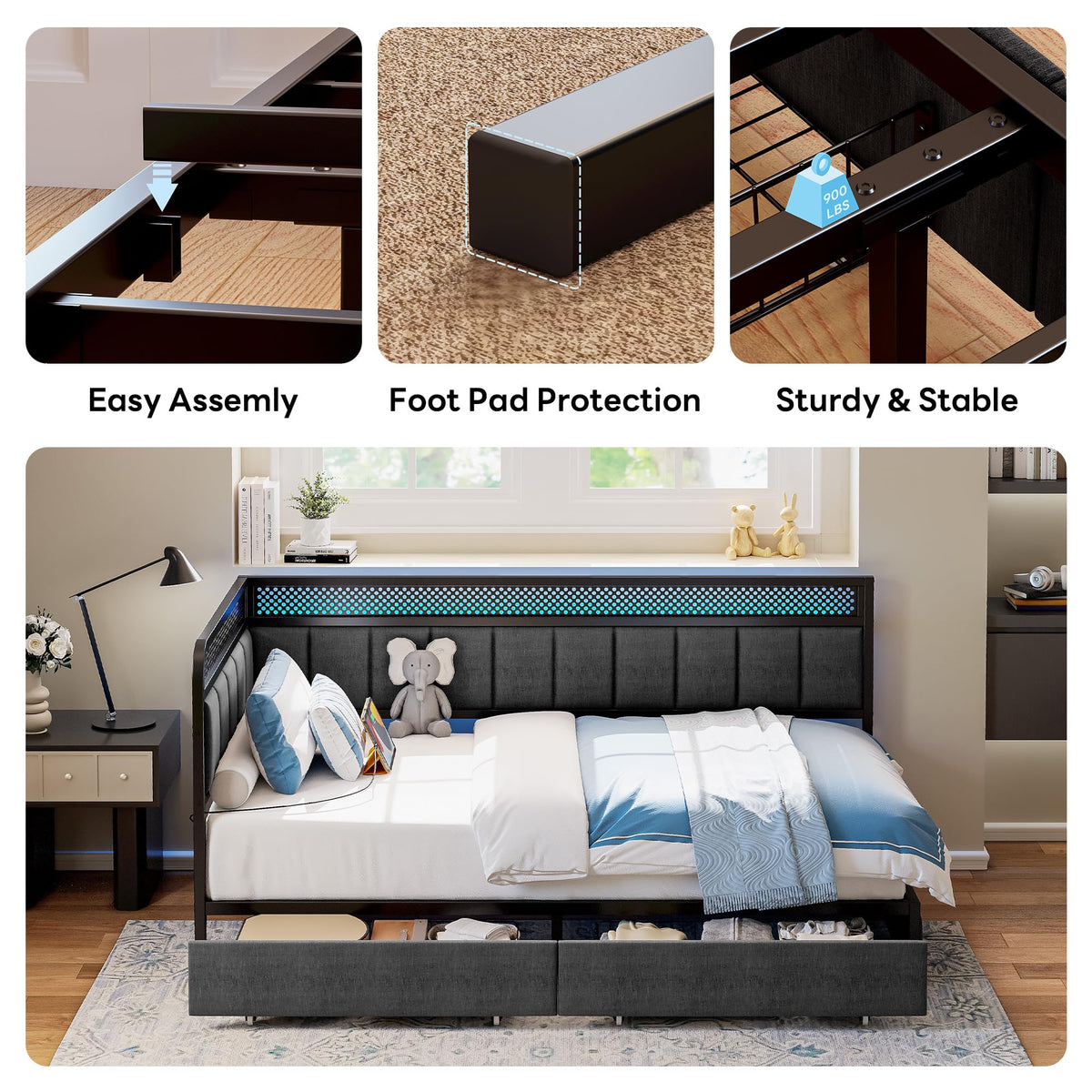 Twin Corner Bed Frame with Upholstered Guardrail K794345