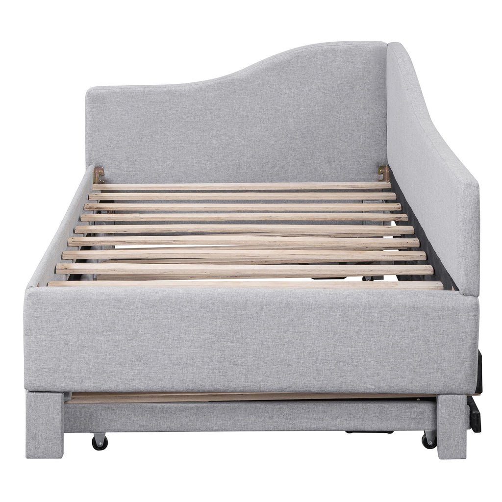 Twin Size Linen Extendable Upholstered Daybed with Pop Up Trundle O61182