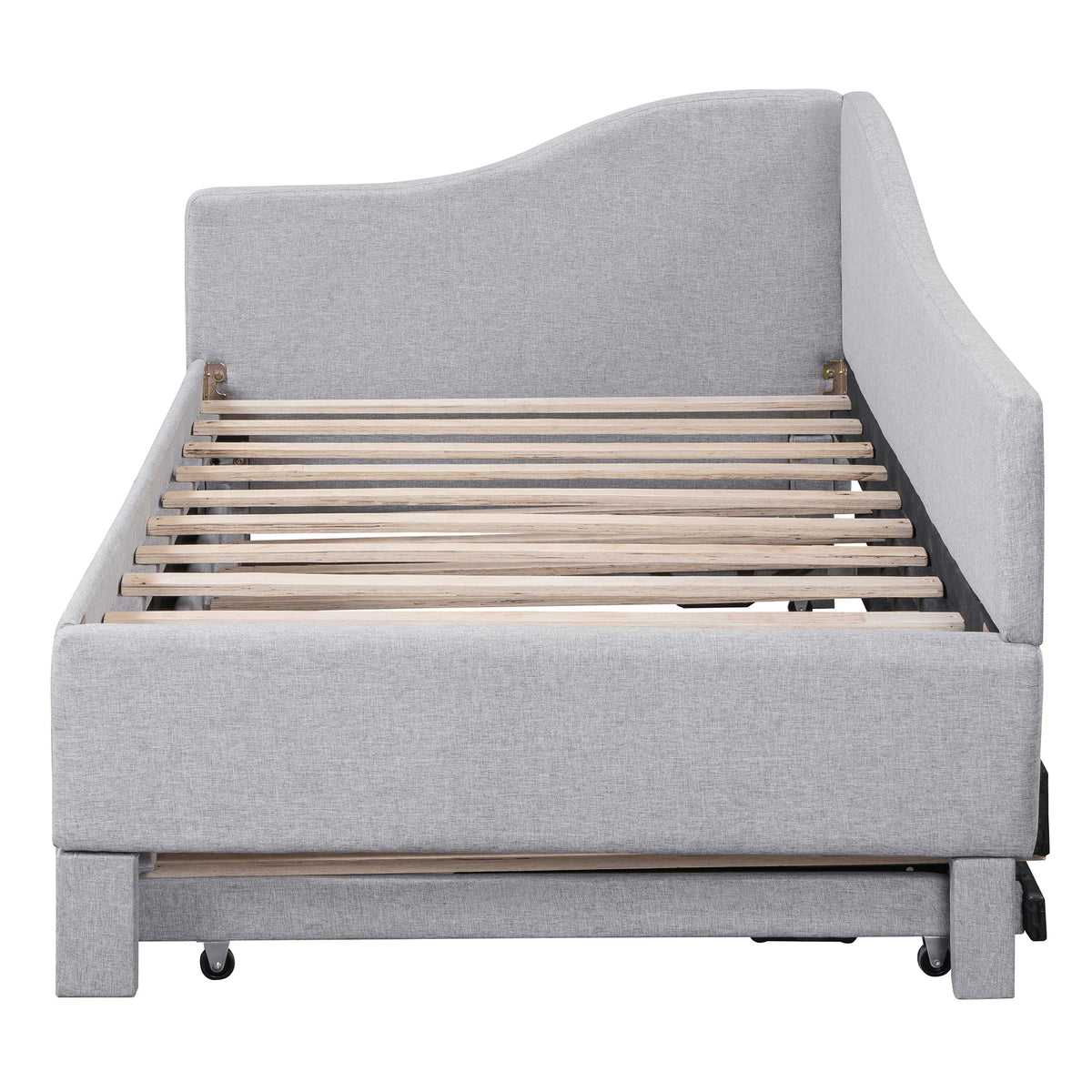 Twin Size Linen Extendable Upholstered Daybed with Pop Up Trundle O61182